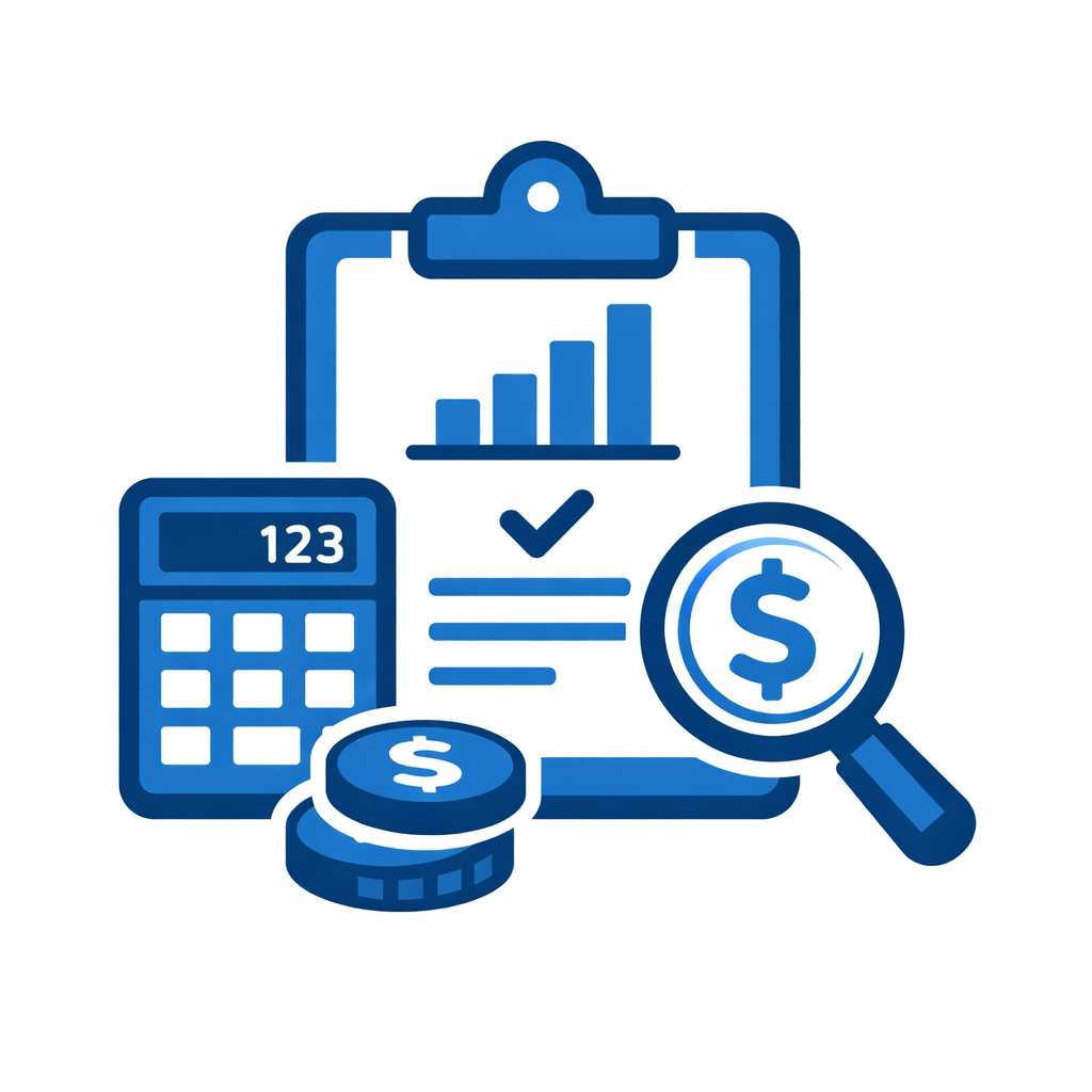 Accounting icon no text shades of blue and whiteFlat vector icon exact size 1024x1024 pixels 11 aspect ratioCentered compositionPrimary subject must o
