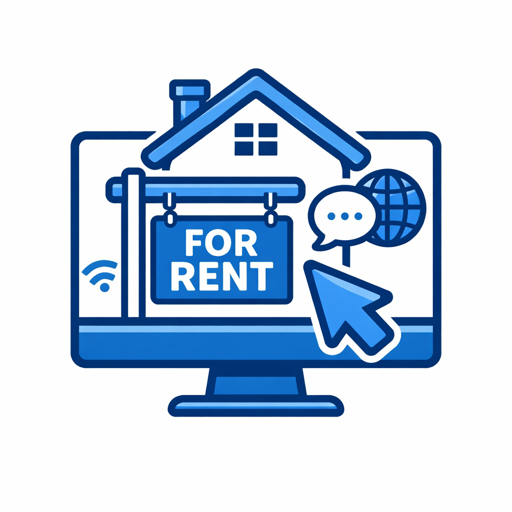 For rent online marketing icon no text real estate theme shades of blue and whiteFlat vector icon exact size 1024x1024 pixels 11 aspect ratioCentered-1