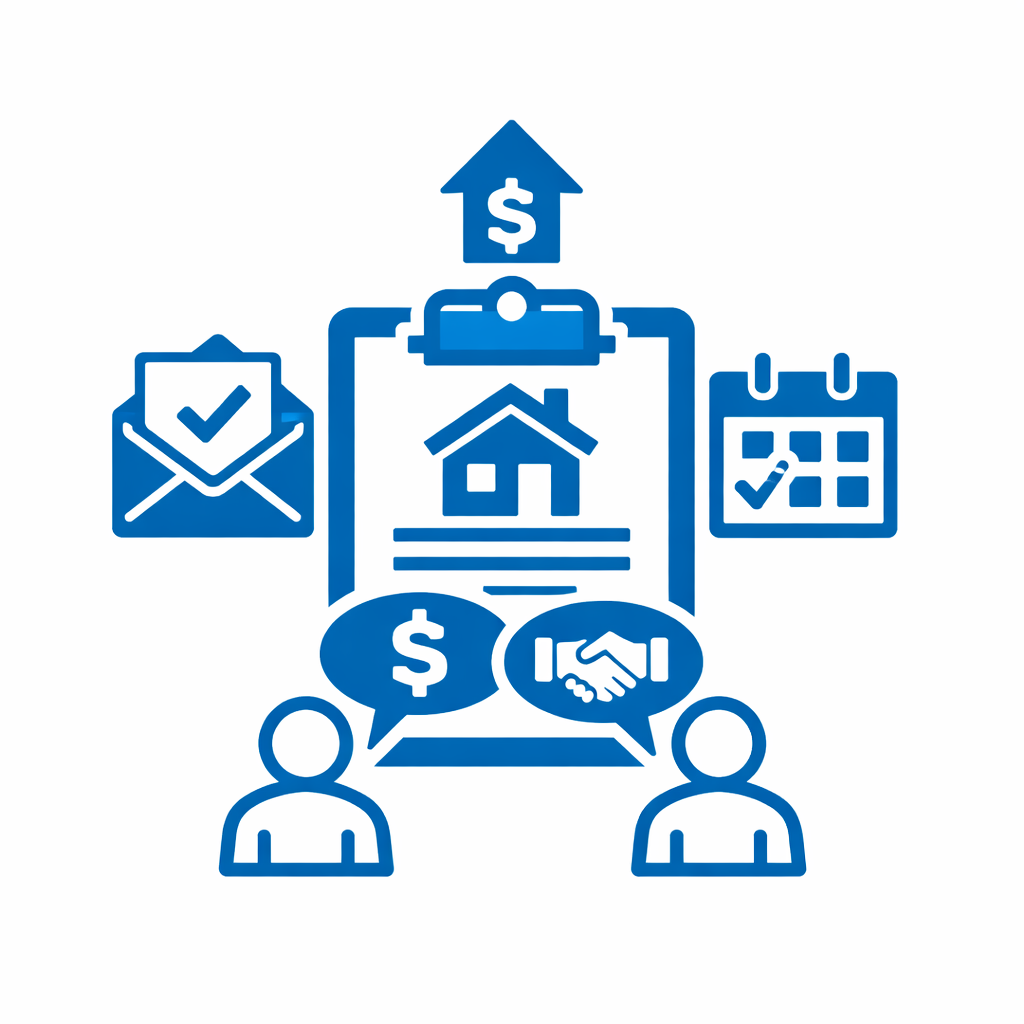 Lease renewal process rent increase tenant notice negotiations icon no text real estate theme shades of blue and whiteFlat vector icon exact size 1024