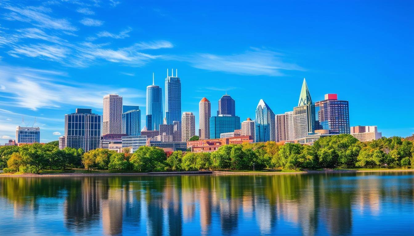 charlotte, nc skyline with blue sky