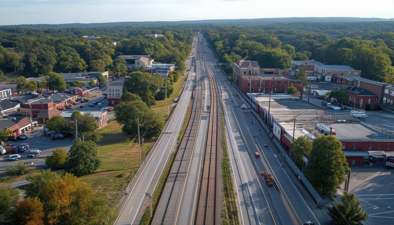 gastonia, nc raiload through town aerial