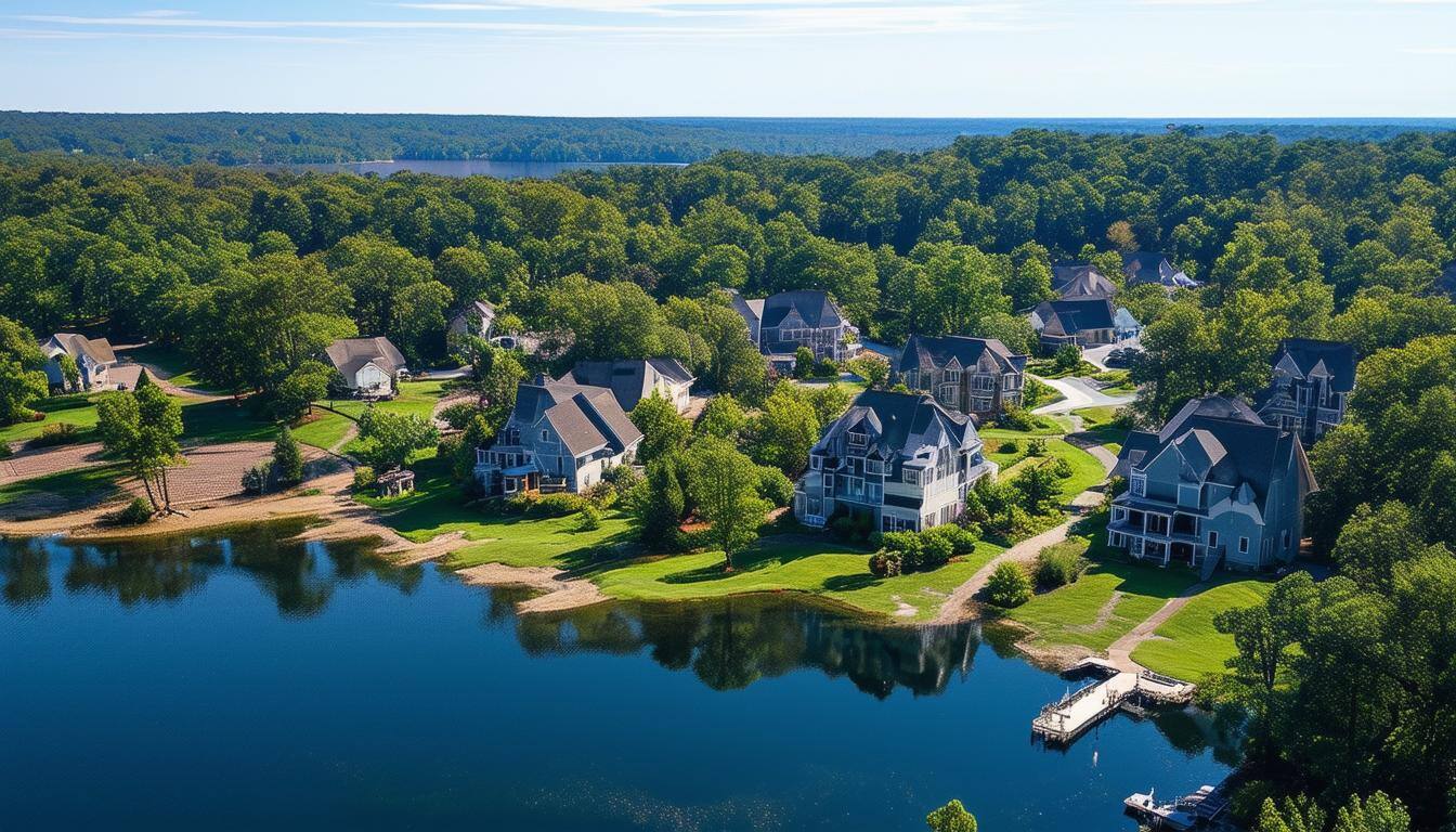 lake norman, nc with houses aerial